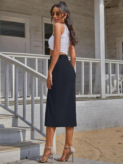 Avery Button Front Denim Skirt