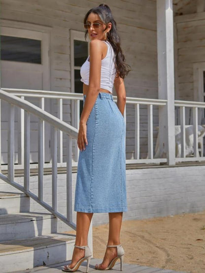 Avery Button Front Denim Skirt